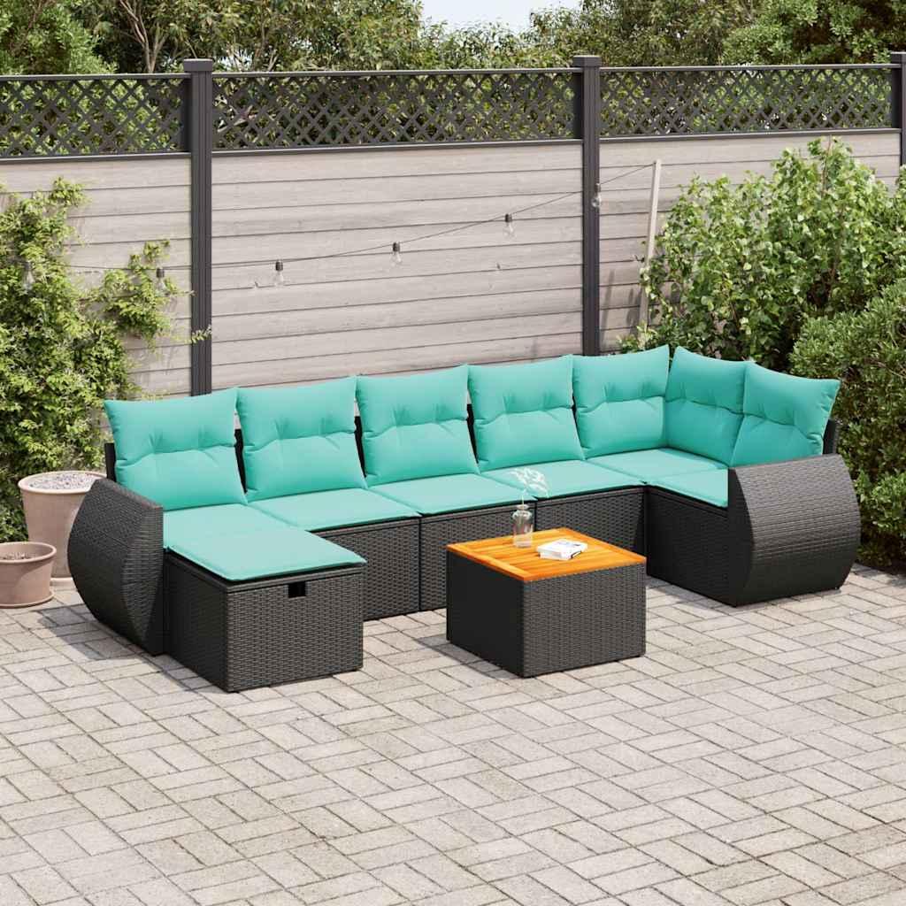 Sofasæt til haven 8 dele med hynder polyrattan sort billede
