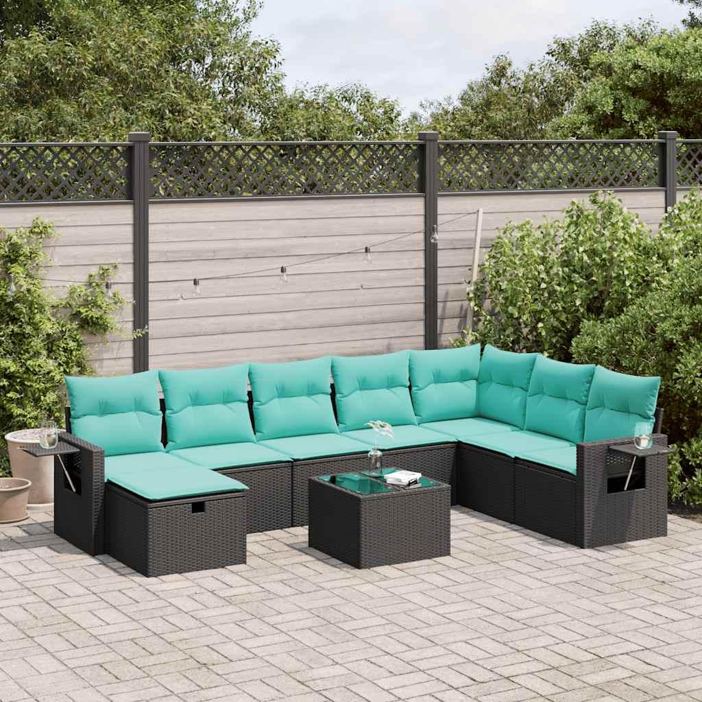 Sofasæt til haven 9 dele med hynder polyrattan sort billede