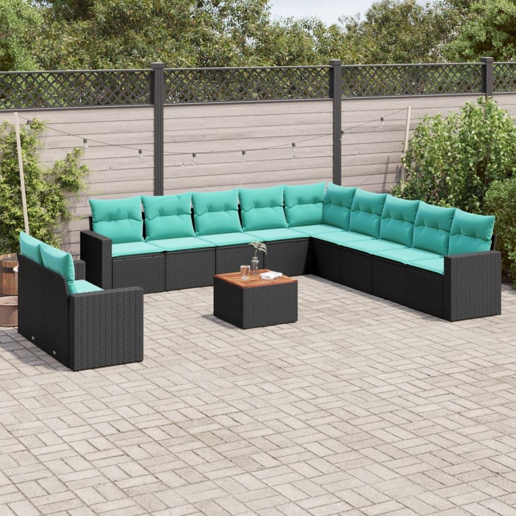Sofasæt til haven 12 dele med hynder polyrattan sort billede