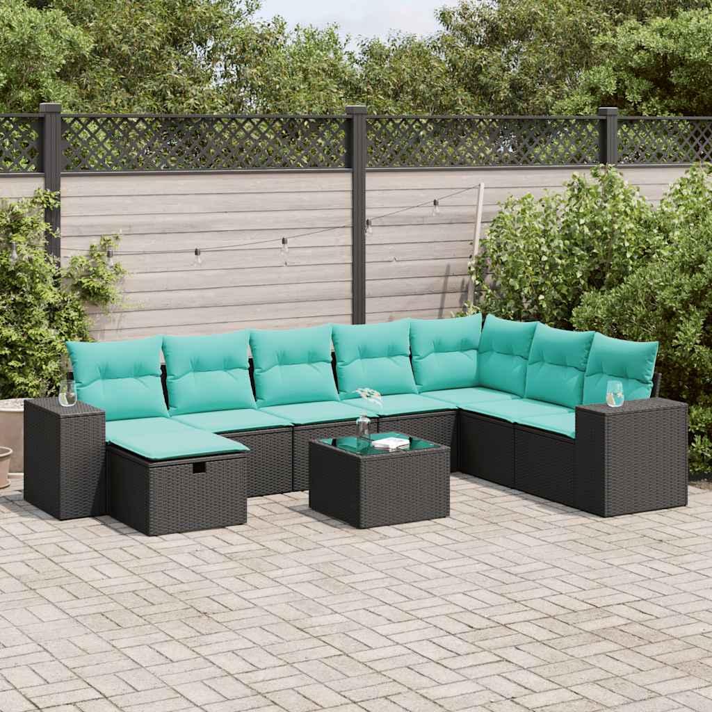 Sofasæt til haven 9 dele med hynder polyrattan sort billede