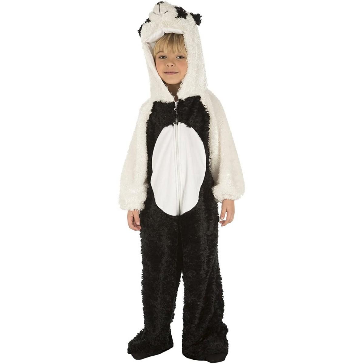 Pandakostume til børn 5-6 år - sort/hvid heldragt med hætte billede