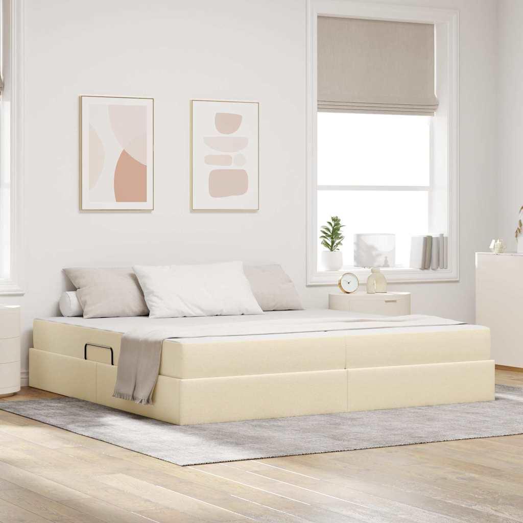 Seng med opbevaring og madras - creme 200 x 200 cm, polyester billede
