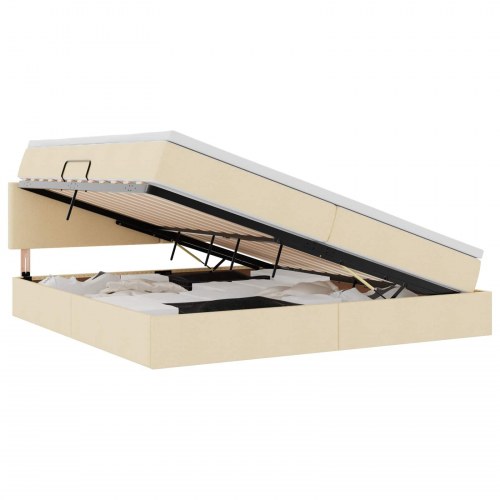 Seng med opbevaring og madras med madras Creme 200 x 200 cm