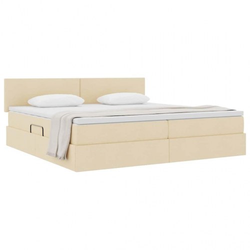 Seng med opbevaring og madras med madras Creme 200 x 200 cm
