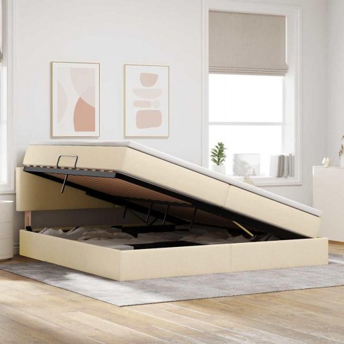 Seng med opbevaring og madras med madras Creme 200 x 200 cm