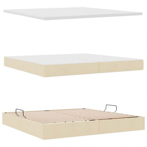 Seng med opbevaring og madras med madras Creme 200 x 200 cm
