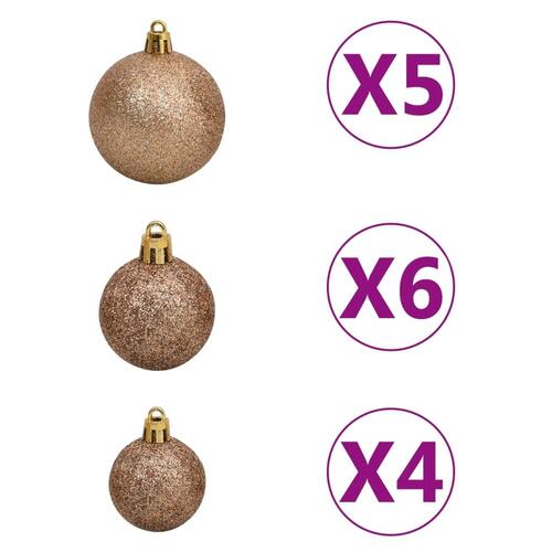 Juletræ med sne + lys + julekugler og grankogler 150 cm