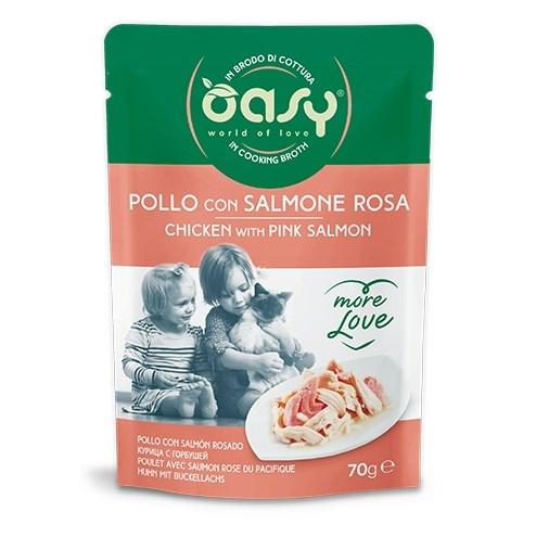 Oasy More Love vådfoder til kat - Kylling med pink laks, 70 g billede