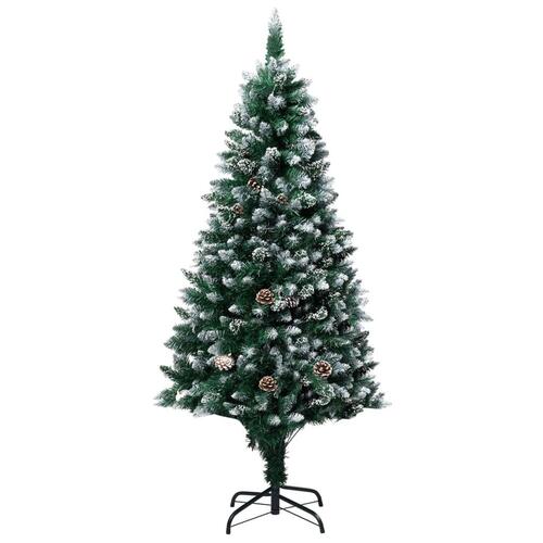 Juletræ med sne + lys + julekugler og grankogler 210 cm