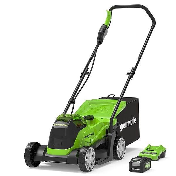 Greenworks GD24LM33K4 24 V akku plæneklipper 33 cm - inkl. lader og 4,0 Ah batteri billede