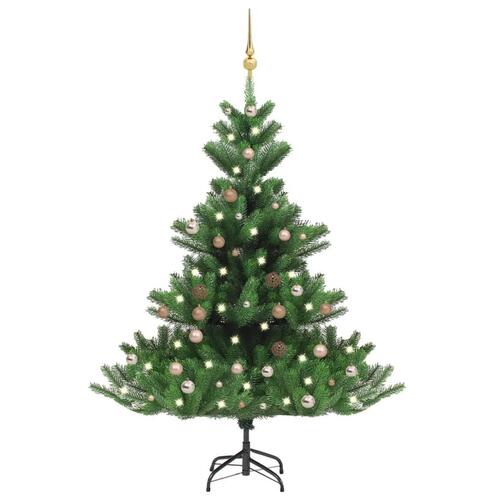 Kunstigt juletræ nordmannsgran LED og kuglesæt 150 cm grøn