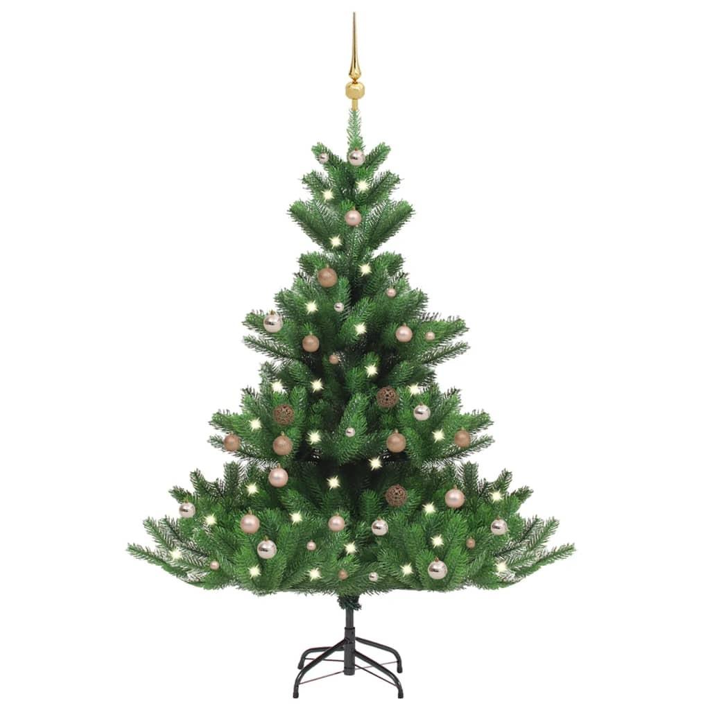 Kunstigt juletræ nordmannsgran LED og kuglesæt 150 cm grøn