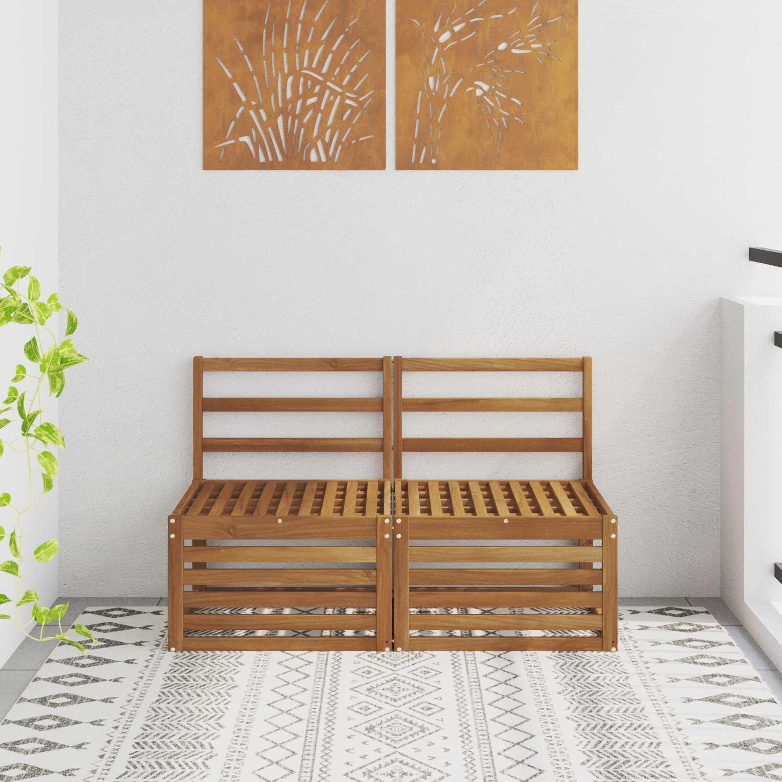 2 Stk Udendørs Mellem Sofa Massivt Akacietræ Naturfarvet billede