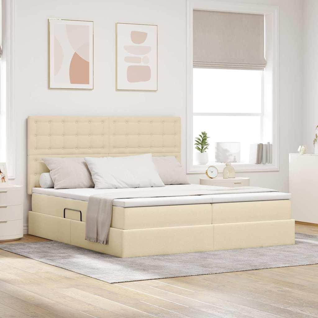 Opbevaringsseng med madras Creme 200 x 200 cm Faux læder billede