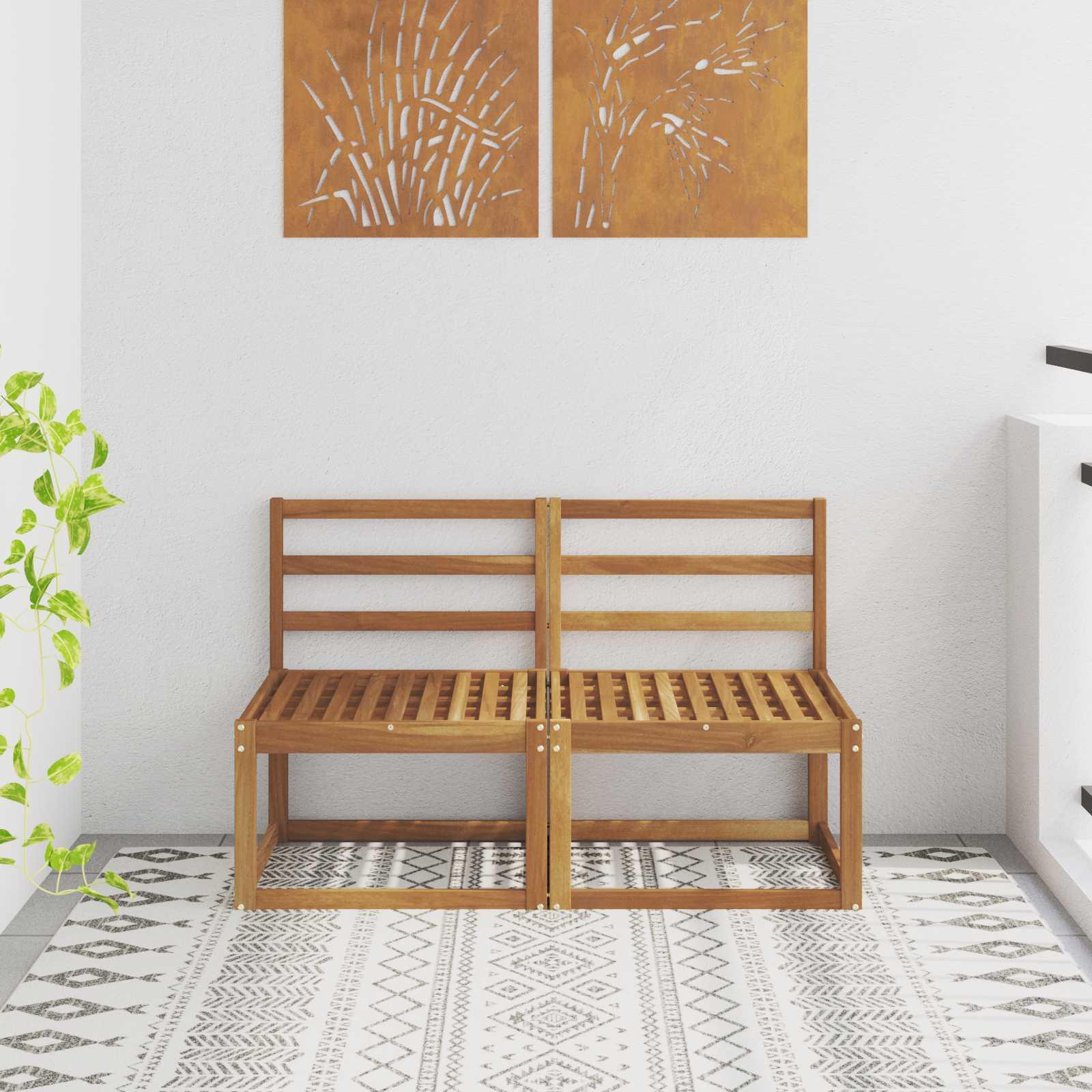 2 Stk Udendørs Mellem Sofa Massivt Akacietræ Naturfarvet billede