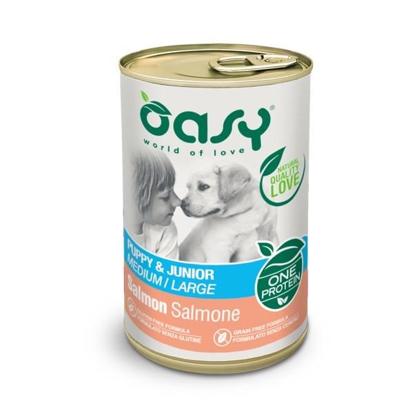 Oasy One Protein Puppy & Junior Medium/Large Laks – vådfoder til hund – 400 g billede