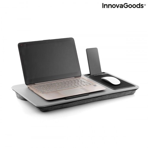 Deskion bærbar laptopbord med XL-pude - grå/sort