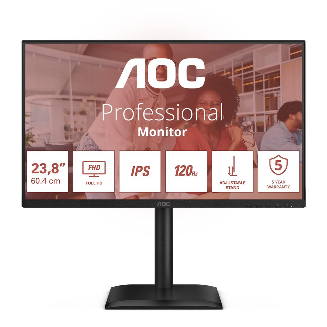 AOC 24E4U 23,8" Full HD IPS skærm - 120 Hz, højdejusterbar, sort