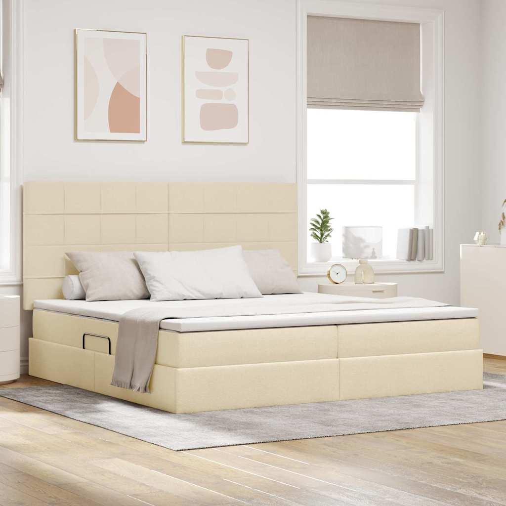 LED opbevaringsseng med madras - creme stof 200 x 200 cm billede