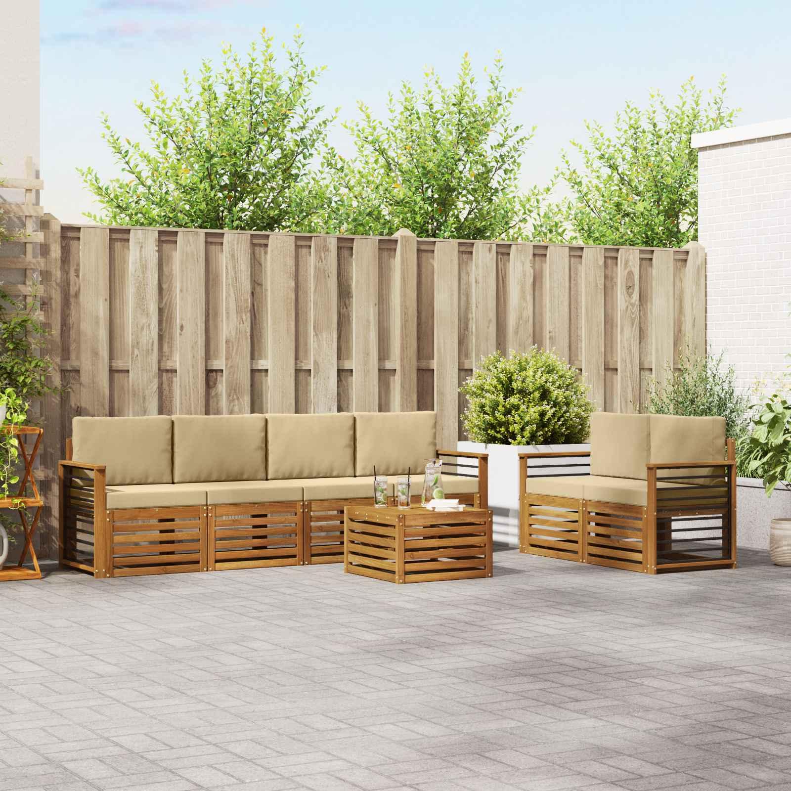 Udendørs sofagruppe 7 stk Naturlig og Beige Massivt Akacietræ billede