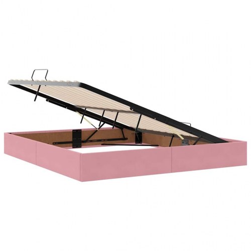 Seng med opbevaring og madras - lyserød fløjl 160 x 200 cm med LED