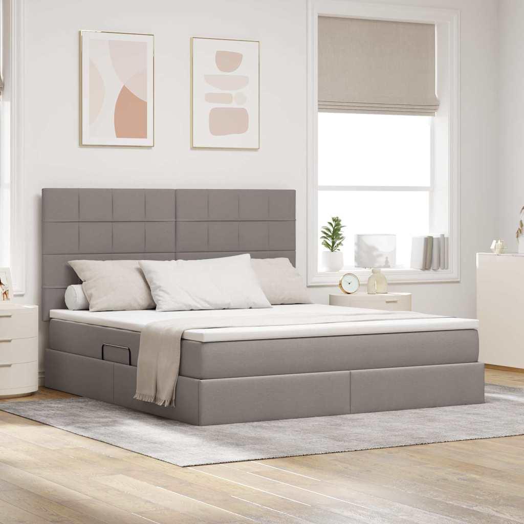 Seng med opbevaring og LED Gråbrun 160 x 200 cm Polyester billede