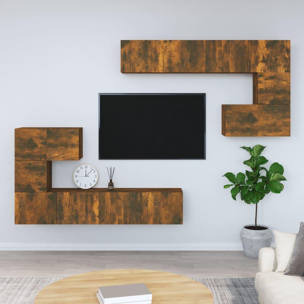 Væghængt tv-bord i konstrueret træ 37x37x72 cm røget egetræ billede