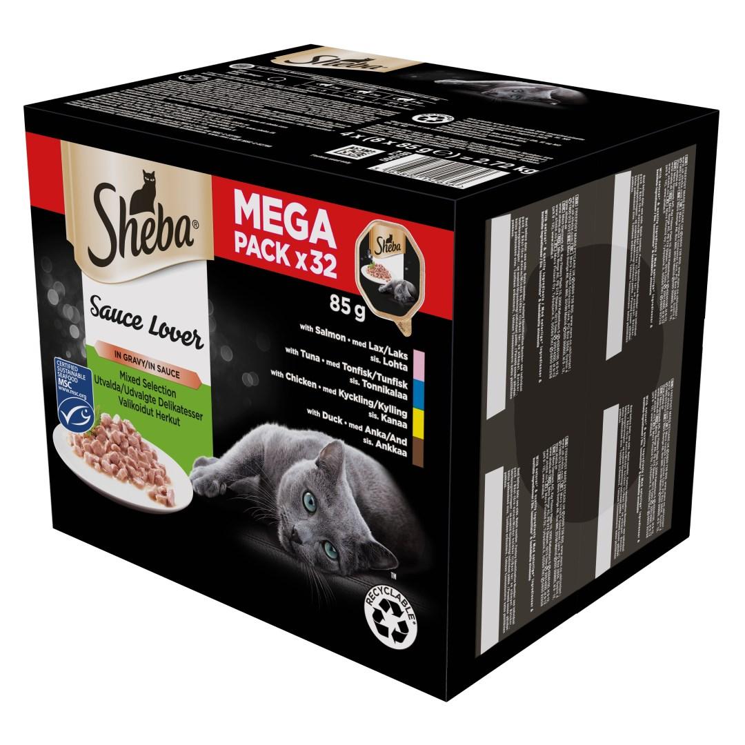 Sheba Sauce Lover vådfoder til kat – Laks/ Tun/ Kylling/ And, 32 × 85 g billede