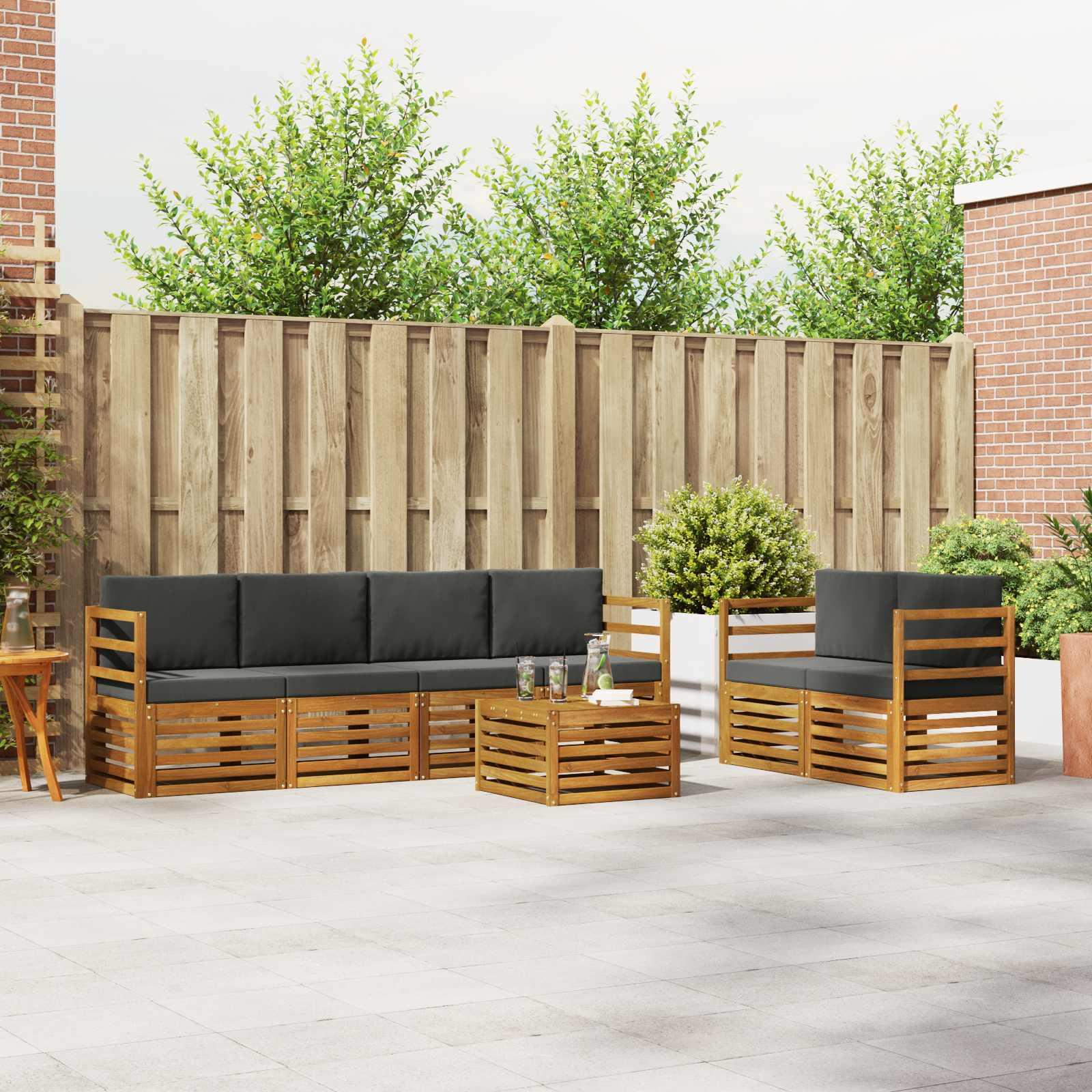 Udendørs sofagruppe i massivt akacietræ - 7 dele, naturlig/antracit billede