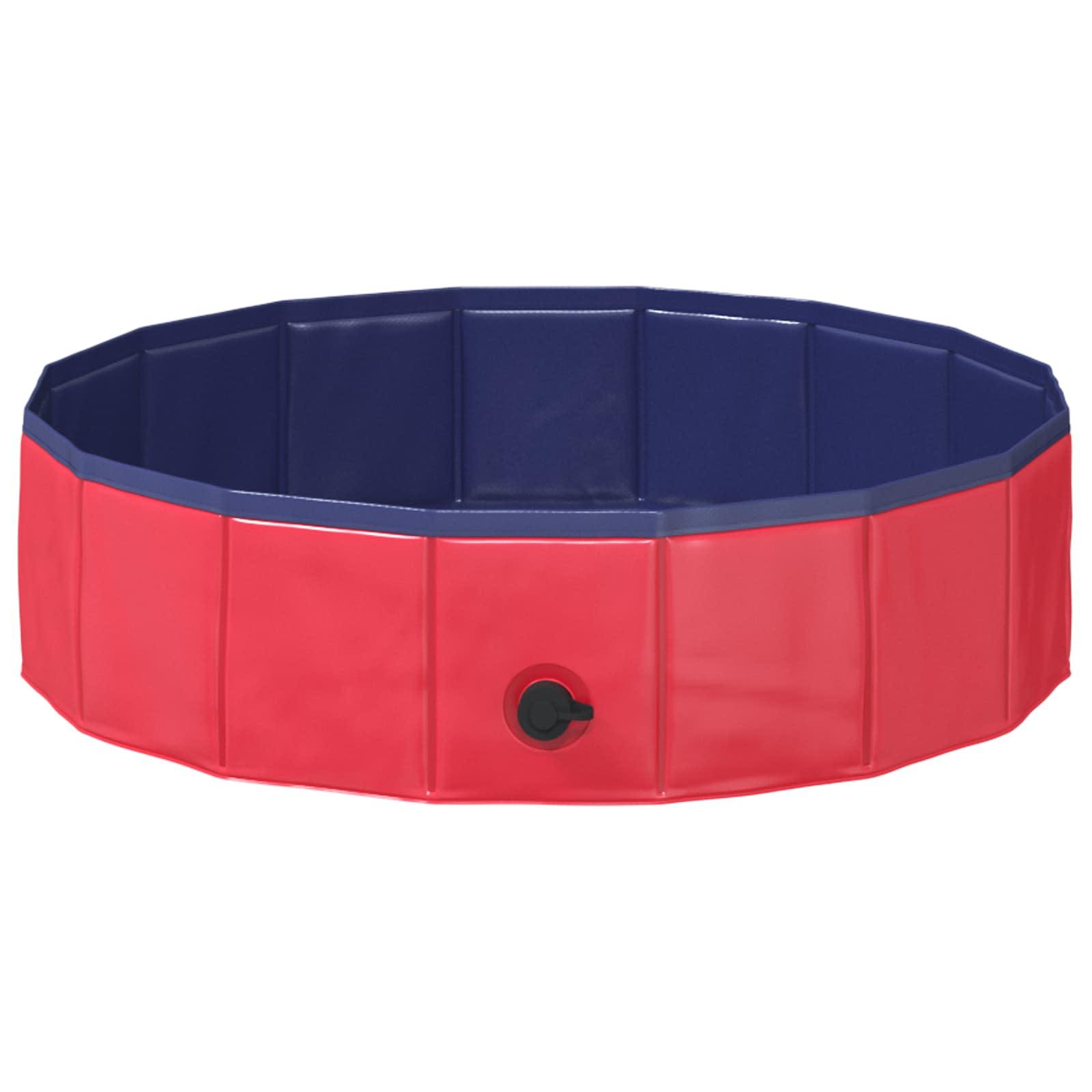 Foldbar børnepool - rød Ø 80 x 20 cm i tykt PVC og konstrueret træ billede