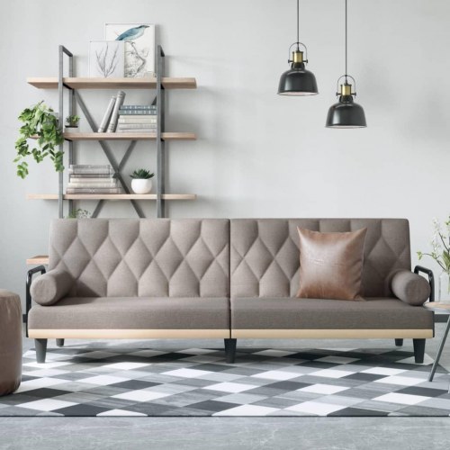 Sovesofa med armlæn i stof - gråbrun, justerbart ryglæn