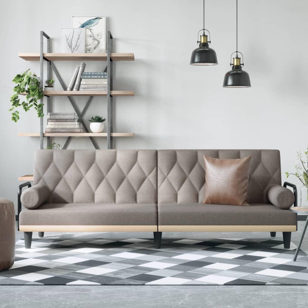 Sovesofa med armlæn stof gråbrun billede