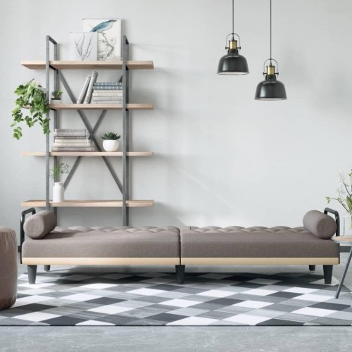Sovesofa med armlæn i stof - gråbrun, justerbart ryglæn