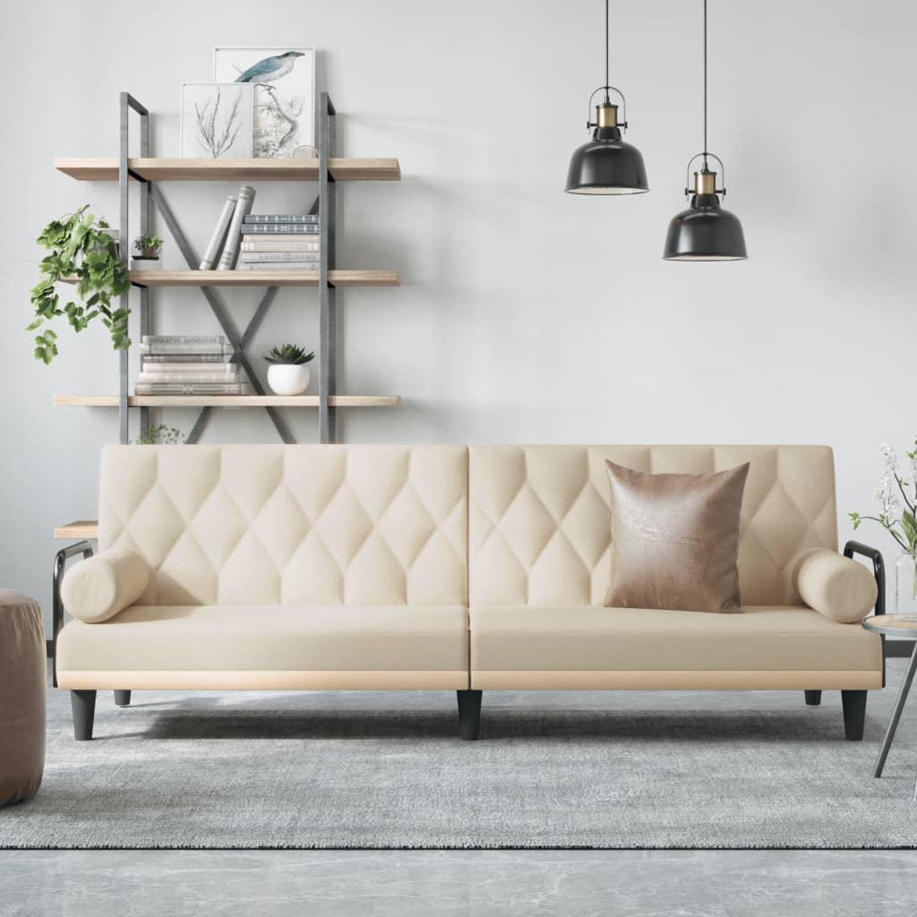 Sovesofa med armlæn stof cremefarvet billede