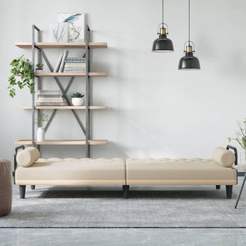 Sovesofa med armlæn i stof - cremefarvet