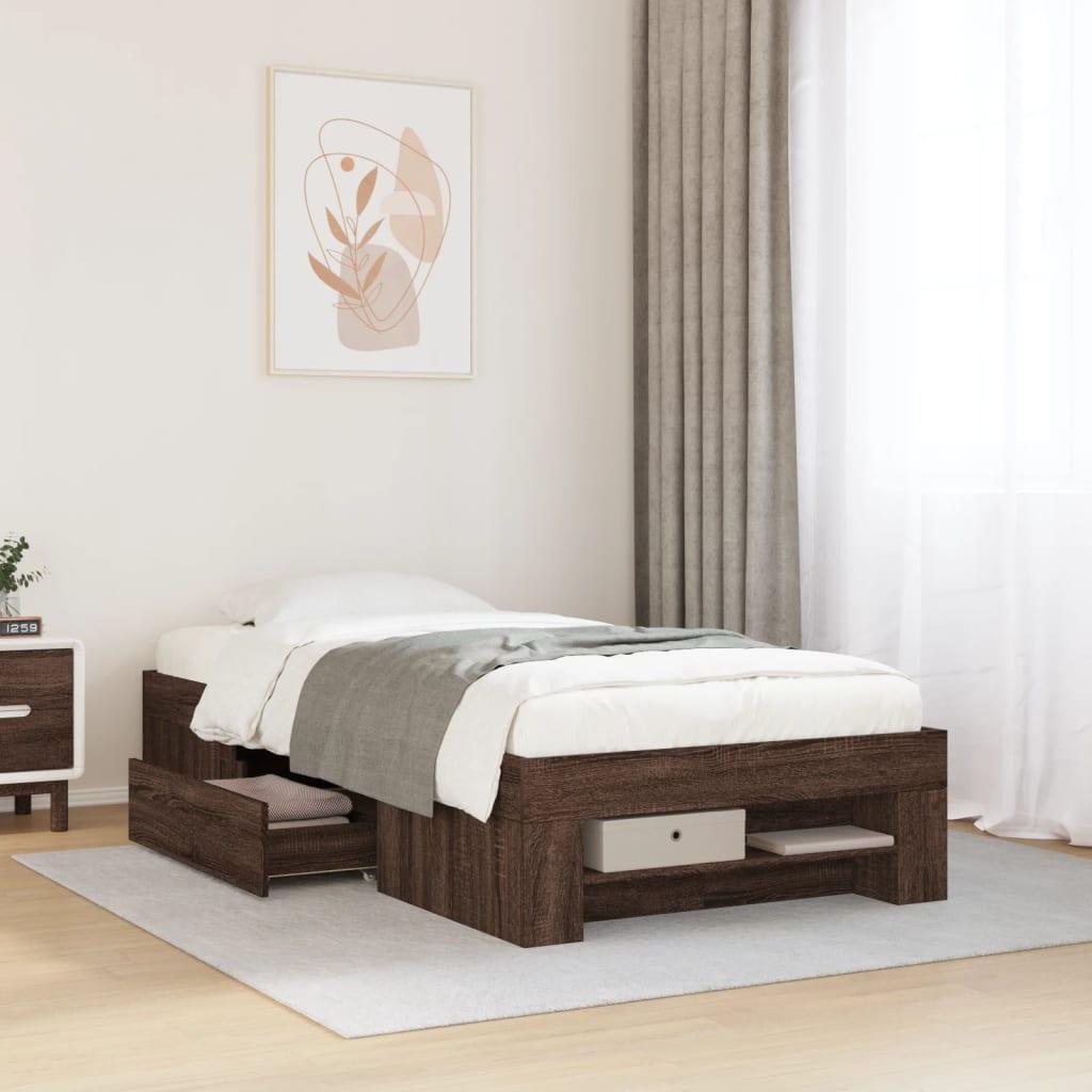 Sengeramme 90x190 cm uden madras konstrueret træ brunt eg billede