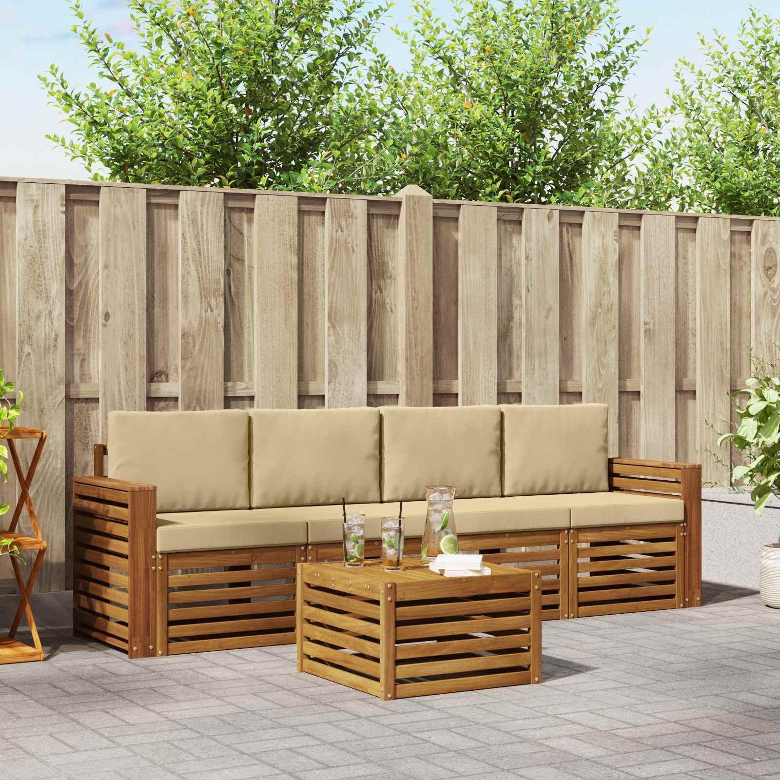 Sofasæt med pude Naturlig og Beige Massivt Akacietræ billede
