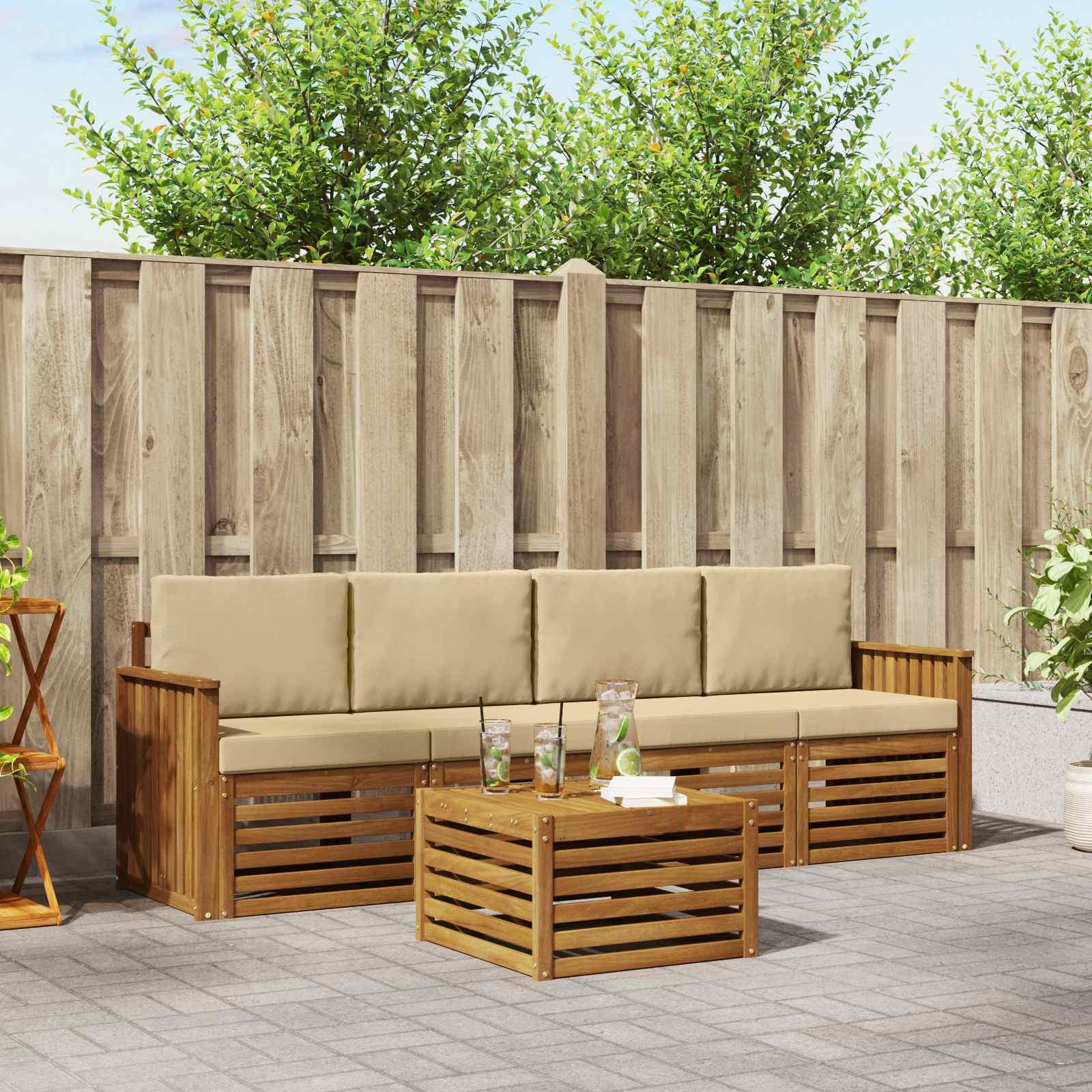 Sofasæt med pude Natur og Beige Massivt Akacietræ billede