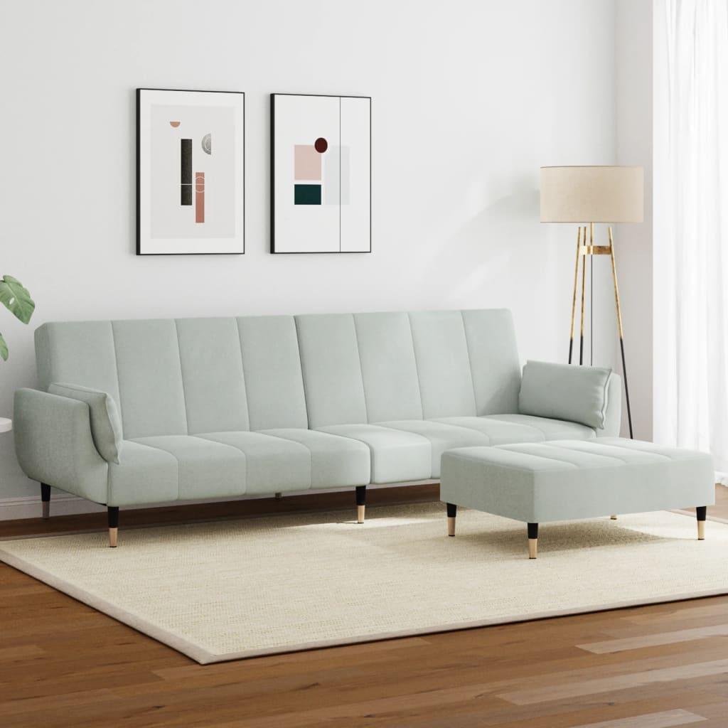 2-personers sovesofa med fodskammel velour lysegrå billede