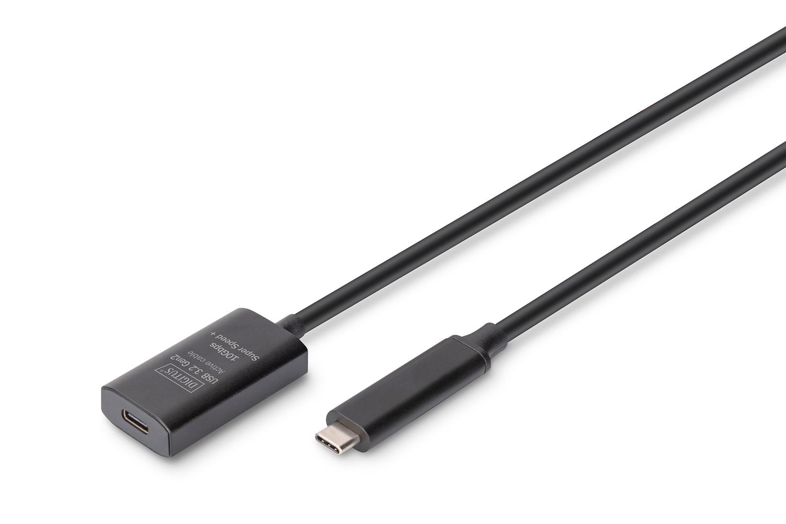 DIGITUS USB 3.2 Gen 2 USB-C forlænger kabel 5 m - USB-C han til USB-C hun, 10 Gbit/s, sort