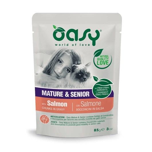 Oasy Mature & Senior vådfoder til kat med laks - 85 g billede
