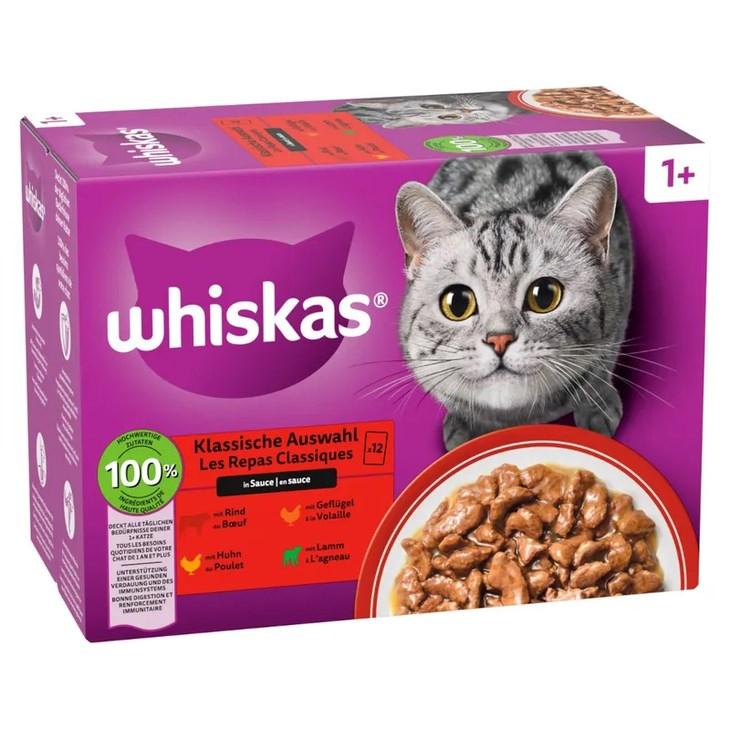 Whiskas vådfoder i sauce – Fjerkræ/Lam/Okse/Kylling, 80×85 g billede