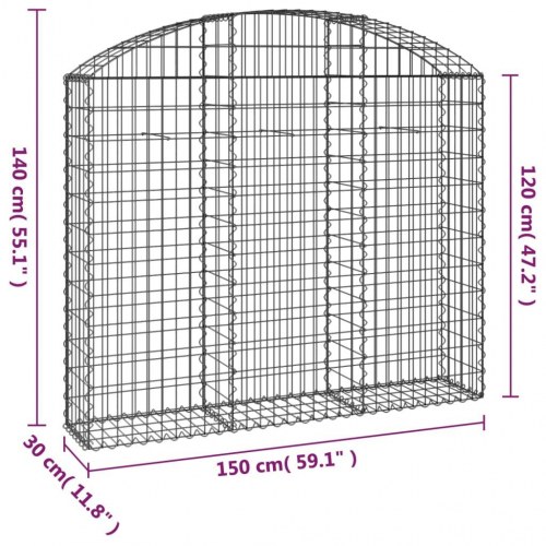 Buet gabionkurv 150×30×120/140 cm - galvaniseret jern