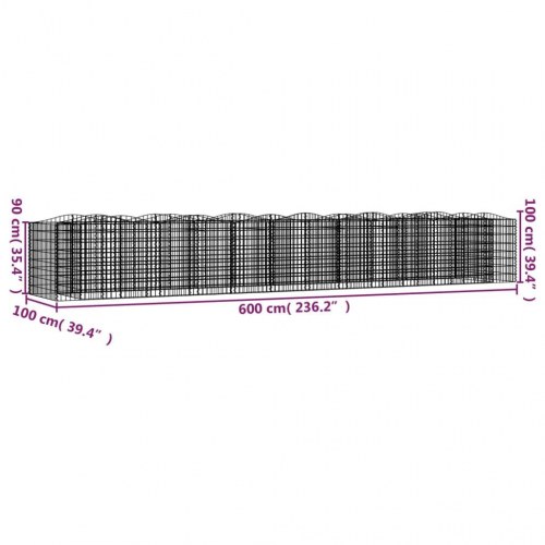 Buet gabion-højbed 600 × 100 × 100 cm i galvaniseret jern