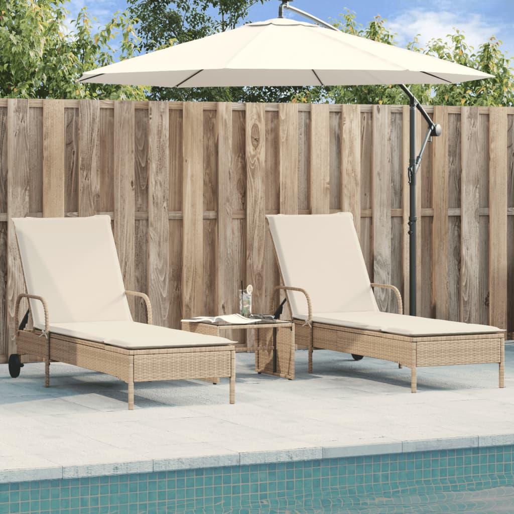 Liggestole 2 stk. med hynder polyrattan beige billede