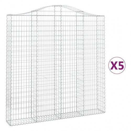 Buede gabionkurve - 5 stk., 200 × 30 × 200/220 cm, galvaniseret jern