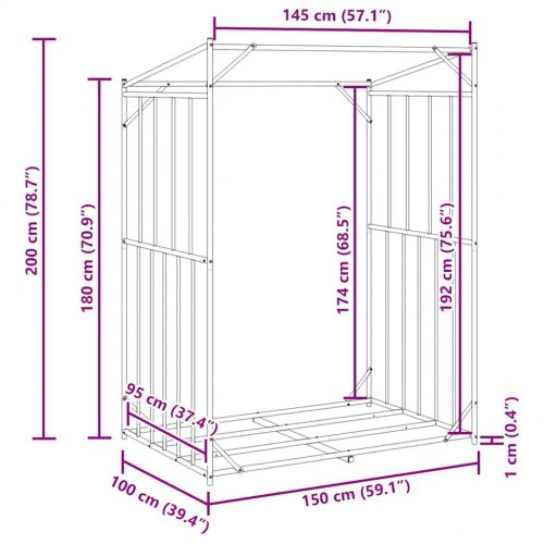 Brændestativ med regnslag 150 × 100 × 200 cm - galvaniseret stål