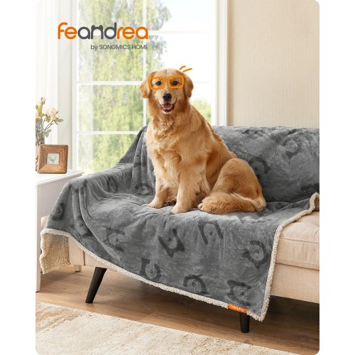 FEANDREA vandtæt hundeplaid i sherpa og fleece, vendbar sofa-beskytter, 203,2 × 152,4 cm – grå