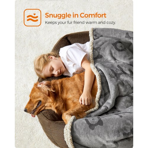 FEANDREA vandtæt hundeplaid i sherpa og fleece, vendbar sofa-beskytter, 203,2 × 152,4 cm – grå