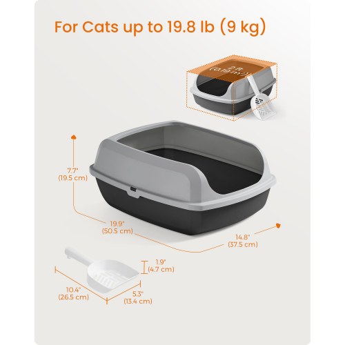 Feandrea høj kattebakke XL – åben top med skovl, skifergrå